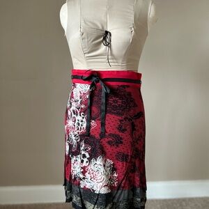 Desigual Red and Black Lace Skirt